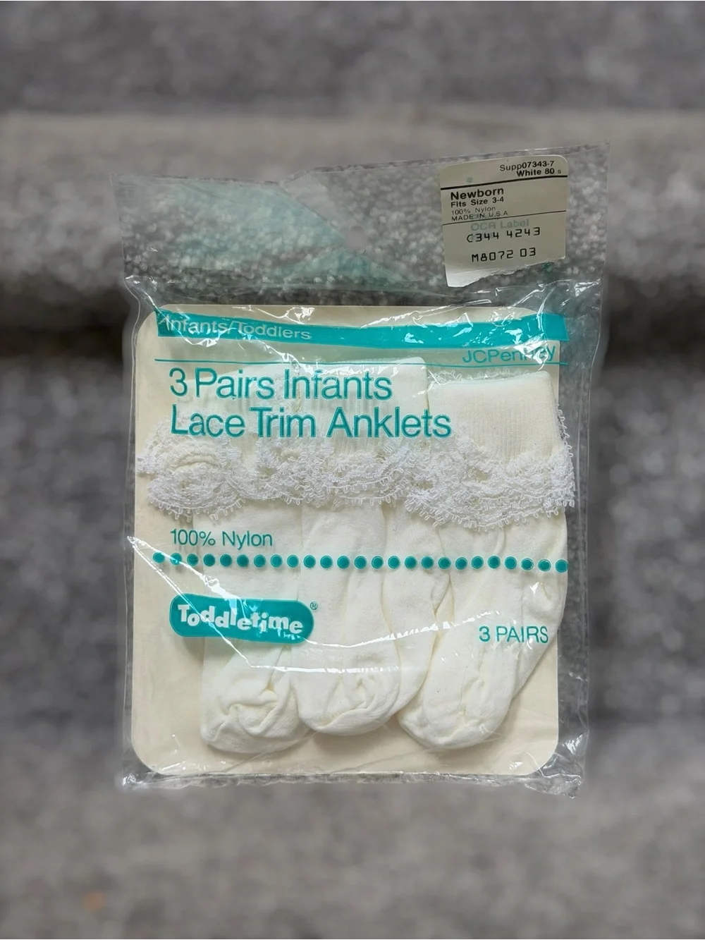 Vintage 1980s JCPenney Toddletime Lace Trim Infant Anklets NOS Baby Socks USA